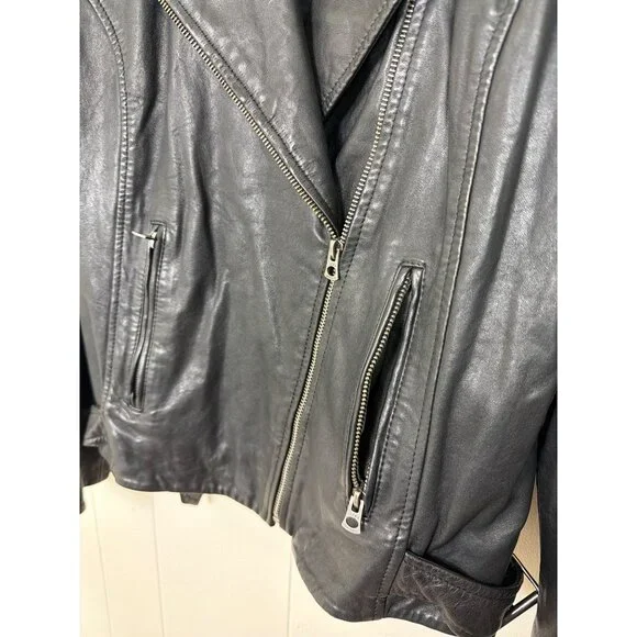 Lucky Brand Womens Black Genuine Leather Moto Jacket Size L - Picture 7 of 16